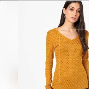 Tommy Hilfiger Womens V-Neck Long Sleeve Polka Dot Top Size M 100% Cotton